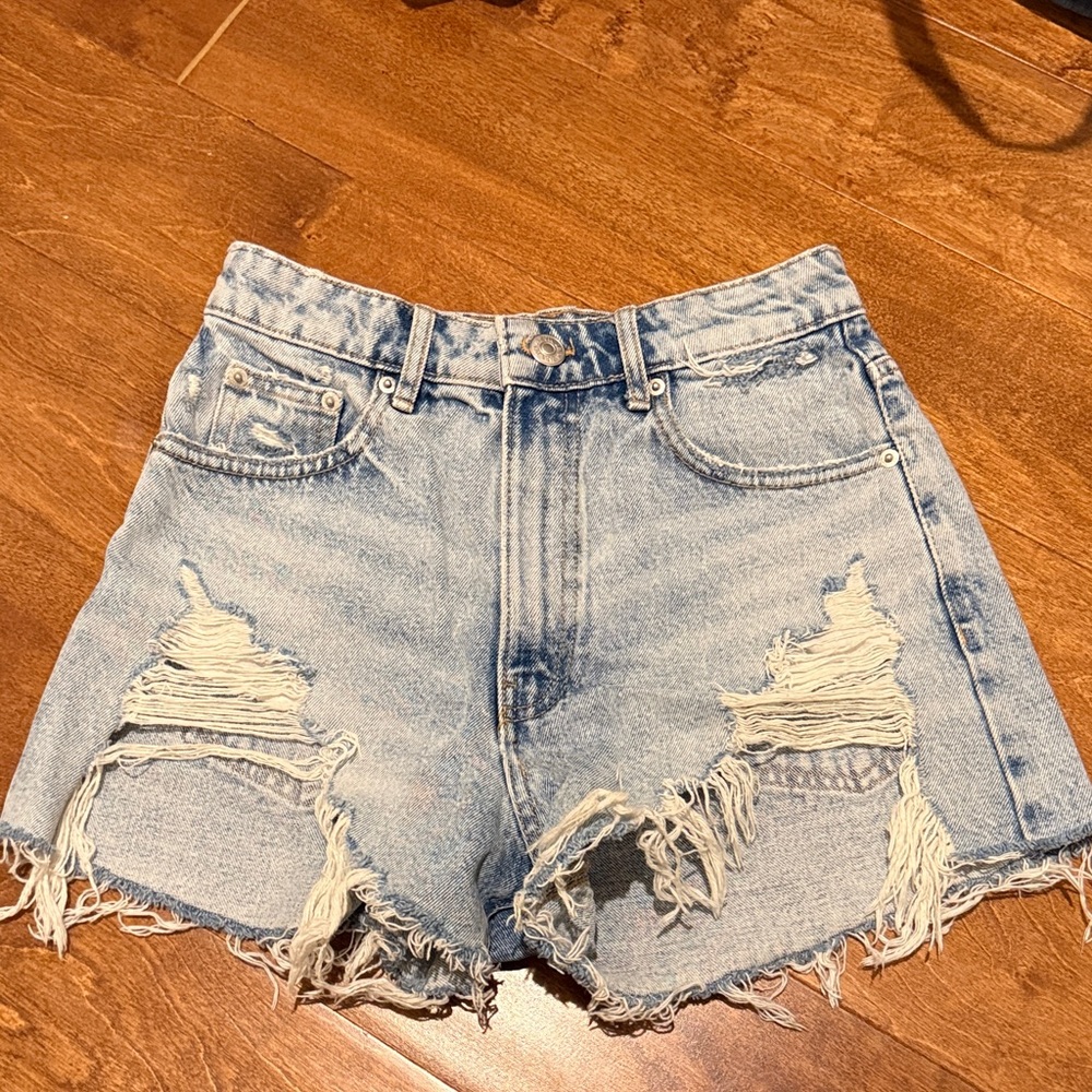 Zara Light Blue Distressed Denim Cutoff Shorts